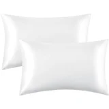 Saten glat jastučnica 60x80 cm, bijela, preklop