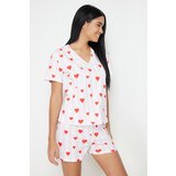 Trendyol Powder-Multicolor Stripe and Heart Knitted Pajama Set cene