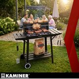 Kaminer vrtni roštilj na ugljen s ražnjem (rotisserie), poklopcem i policama 93x41x86 cm | Shoptok.si