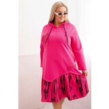 Kesi Włoski plus size women's cotton dress with a hood and ruffle pink Cijene