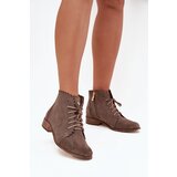 Zazoo Suede Ankle Boots With Flat Heel Dark Beige Cijene