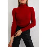BİKELİFE Women's Red Lycra Flexible Neck Knitwear Sweater Cene