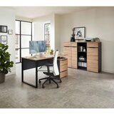 Voleo kotna pisalna miza leseni material, kovina hrast artisan, barve grafita | Shoptok.si