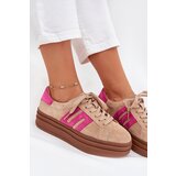 Boto Women's Platform Sneakers Made Of Natural Suede Beige-Pink Eldira | Shoptok.si