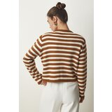  Women's Tile Metal Button Detailed Striped Knitwear Cardigan | Shoptok.si