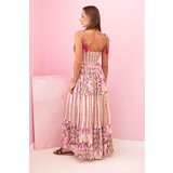 Kesi Włoski Women's viscose maxi dress with straps with elastic band and frill violet | shoptok.hr