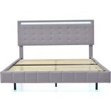 Lumor Postelja za odrasle 140x200 cm – lebdeča z LED in 2 USB-priključkoma + letveno dno – laneno blago – siva, (22151531) | Shoptok.si