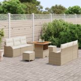 vidaXL 9-delni vrtni kavč set z blazinami Bež Poli ratan Akacija | Shoptok.si