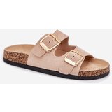 Boto Women's Slippers Made Of Eco Suede Golden Buckles Beige Vorella | shoptok.hr