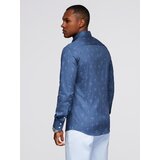 Ombre Classic men's cotton SLIM FIT shirt in palm trees - dark blue | shoptok.hr