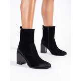 Sergio Leone Women's black leather ankle boots on a stiletto heel by Cene