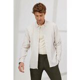 ALTINYILDIZ CLASSICS Men's White Beige Slim Fit Slim Fit Hidden Button Collar Cotton Striped Shirt. Cene
