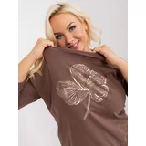 Fashion Hunters Brown plus size blouse with glossy print