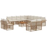  Set vanjskih sofa 14 pcs Prirodna i krema bijela Poliester - Prirodna i kremasto bijela sa stolom | shoptok.hr