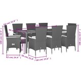  7-dijelni vrtni blagovaonski set s jastucima crni od poliratana Crna Dužina stola 150 cm | Shoptok.si