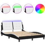 Maison Chic Posteljni okvir - Dvoposteljna postelja - Zakonska postelja z LED lučkami črno bel 140x200 cm umetno usnje, (21695528) Cene