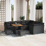 vidaXL 12 delni vrtni sofa set s blazinami, črn poli ratan acacia, 3 delni vrtni jedilni set s blazinami, črn poli ratan acacia Cene