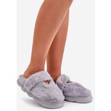  Furry Slippers With A Small Brooch Gray Primaria | Shoptok.si