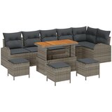 vidaXL 10-delni vrtni sofa set z blazinami siva poli ratan akacija, 2-sedežna vrtna sofa z blazinami siva poli ratan, 4-delni vrtni jedilni set z blazinami siva poli ratan akacija | Shoptok.si