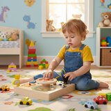 ECO TOYS Drvena LED senzorna ploča za djecu, edukativna ploča za volan automobila, 14 dijelova Slike