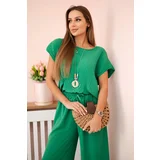 Kesi Włoski Viscose set pleated blouse + trousers green