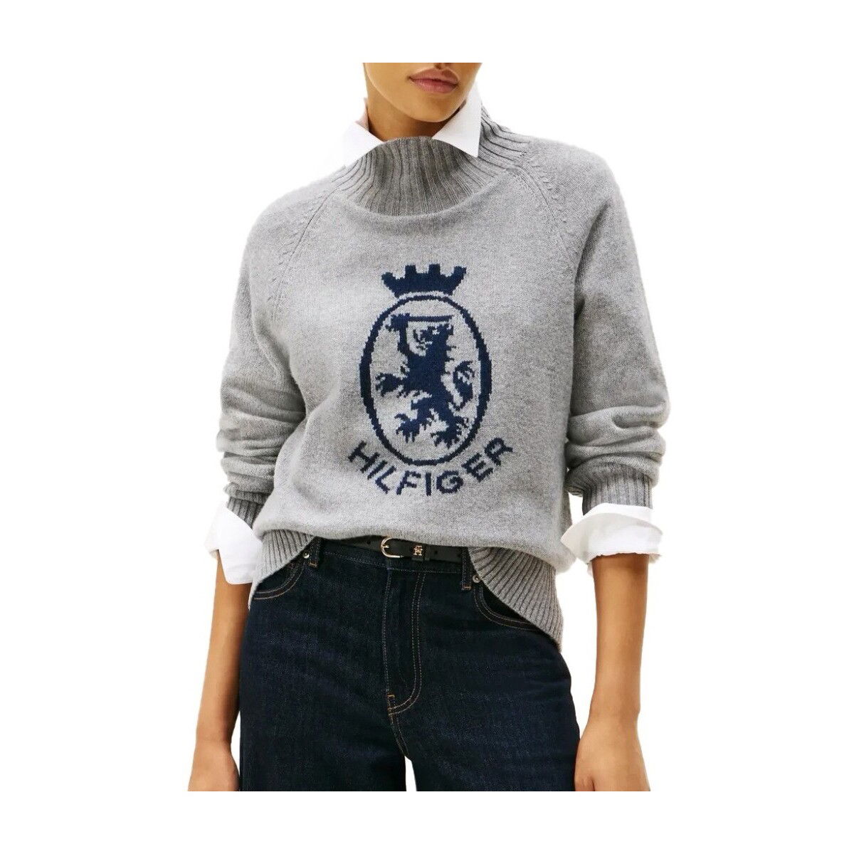 Tommy Hilfiger Puloverji WOOL BLEND GRAPHIC MOCK- Siva Cene