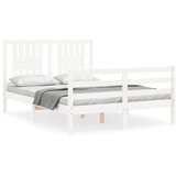 vidaXL Posteljni okvir z vzglavjem bel 4FT trden les, (20738477) | Shoptok.si
