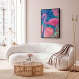  Plakat - Pink Flamingo - abstract flamingo against a background of palm trees and ice cubes 60x90 Crni okvir | shoptok.hr