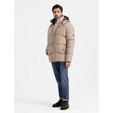 Ombre Men's puffer jacket with check lining - beige | Shoptok.si