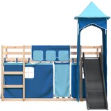 Krevet na kat s toboganom i zavjesama plavi 80 x 200 cm | Eponuda.com