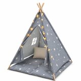 Ginger Home Dečiji pamučni šator little stars, sivi sa zvezdama, 100% pamuk, sa mekom podlogom za punjenjem, jastukom i led svetlima ( JW | Eponuda.com