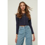 Trendyol navy blue crop knitted top with snaps Cene