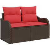 vidaXL 2-sedežni vrtni kavč z blazino rjava poli ratan, (22015646) | Shoptok.si