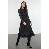 Trendyol Black and White Polka Dot Patterned A-Line Midi Lined Chiffon Woven Winter Dress cene
