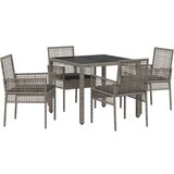  5-delni zunanji jedilni set s blazinami siva poli ratan, (22015334) | Shoptok.si