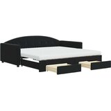 vidaXL Dnevni krevet na razvlačenje s ladicama crni 100x200 cm baršun | shoptok.hr
