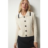 Happiness İstanbul Women's Cream Knit Patterned Knitwear Cardigan with One Button Cene