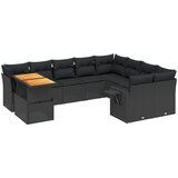 vidaXL Vrtna sedežna garnitura 10-delna z blazinami črn poli ratan, (21093526) | Shoptok.si