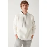 Avva Men's White Hood Flock Printed 3 Thread Inner Fleece Standard Fit Regular Fit Sweatshirt