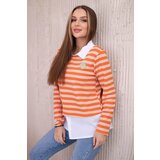 Kesi Striped cotton blouse with collar orange+beige Cene