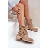 Zazoo Women's Suede Ankle Boots On Low Block Heel With Straps | Shoptok.si
