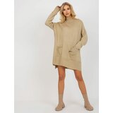 Fashion Hunters Beige long oversize sweater with pockets and turtleneck Cene'.'