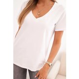 Polski Women's cotton blouse with a V-neck and short sleeves white | shoptok.hr