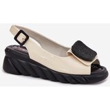 ARTIKER Leather Patent Ladies Wedge Sandals with Decoration Beige | shoptok.hr