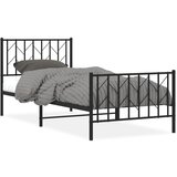 Maison Chic Kovinski Posteljni okvir - Enojna postelja - Postelja za odrasle z vzglavjem in vznožjem črn 90x200 cm, (21695803) Cene