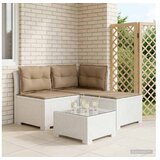 vidaXL Dvosjedni vrtni sofa s jastucima u ratan izgledu 3-sjedalo PP - Bijela Sofa + srednji + kutni s taupe jastučićem i jastučićem za Cijene