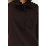 Numoco 140-29 Business blouse with long sleeves and a tie at the front - chocolate | Shoptok.si