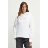 Calvin Klein Bombažen pulover ženski, bela barva, s kapuco, K20K205449