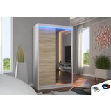 ADRK Klizni ormar REWENA s ogledalom i LED rasvjetom, 120 cm - BIJELA-SONOMA HRAST | shoptok.hr