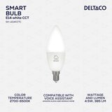 Deltaco SMART HOME LED žarnica, E14, WiFI 2.4GHz, 5W, 470lm, zatemnitev, 2700K-6000K, 220-240V, BELA | Shoptok.si